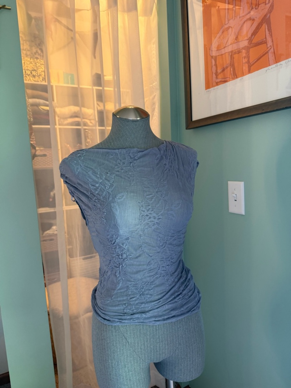 Zara Slate Blue Lace-Effect Ruched Camisole